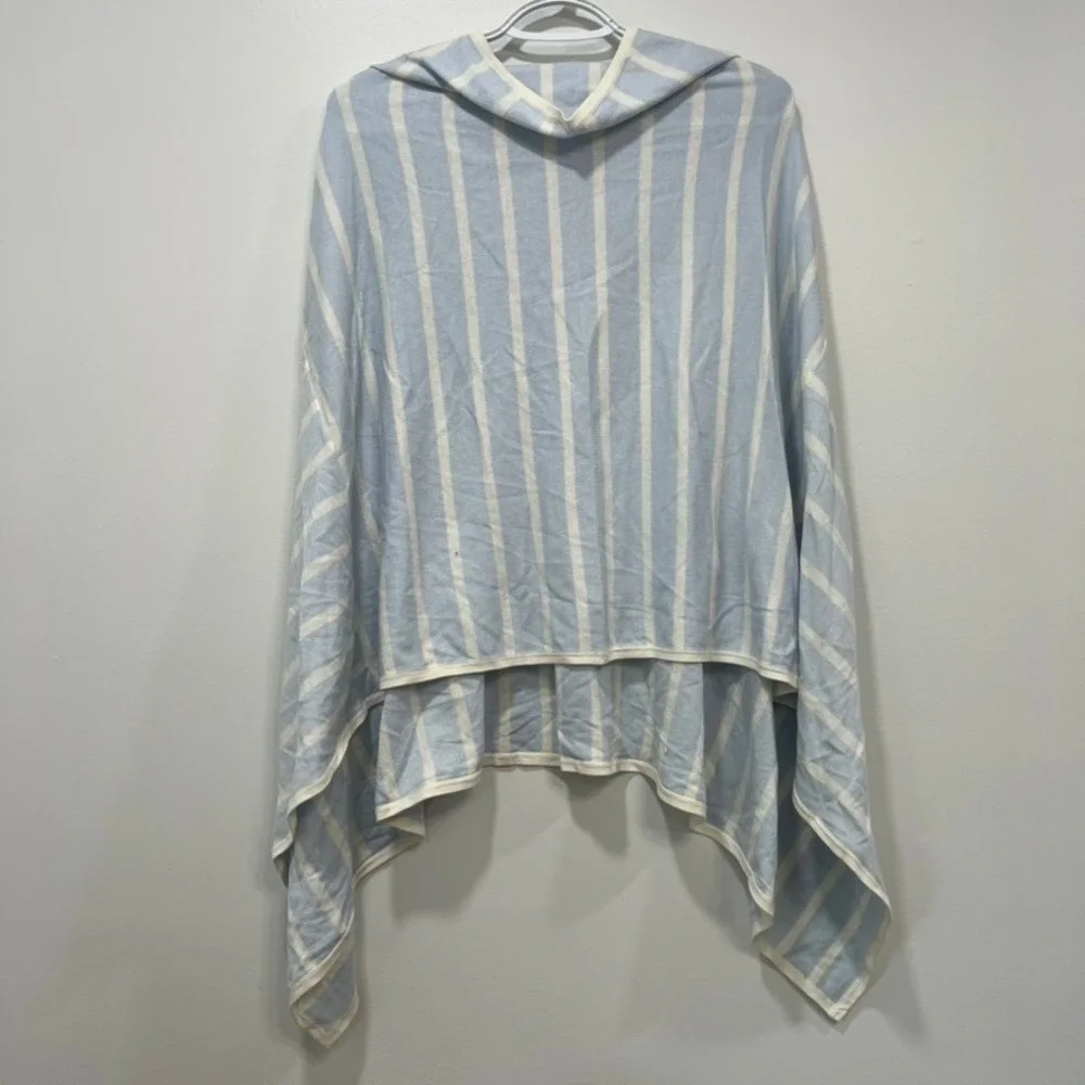 J Mclaughlin Betsy Stripe Poncho‎ ONE SIZE NWT $188 Shaw Hood Loose Blue White - Picture 2 of 6